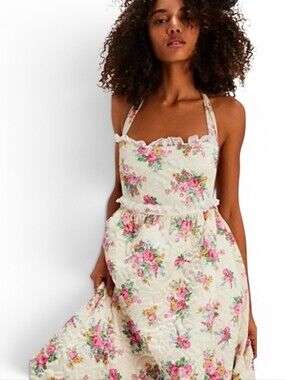 NWOT FOR LOVE AND LEMONS Amandine Quilted Apron Floral Midi Dress - Small